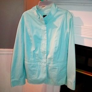 NWT Talbot's Woman Size 20W Light Aqua Blue Button Up Jacket Adjustable Waist